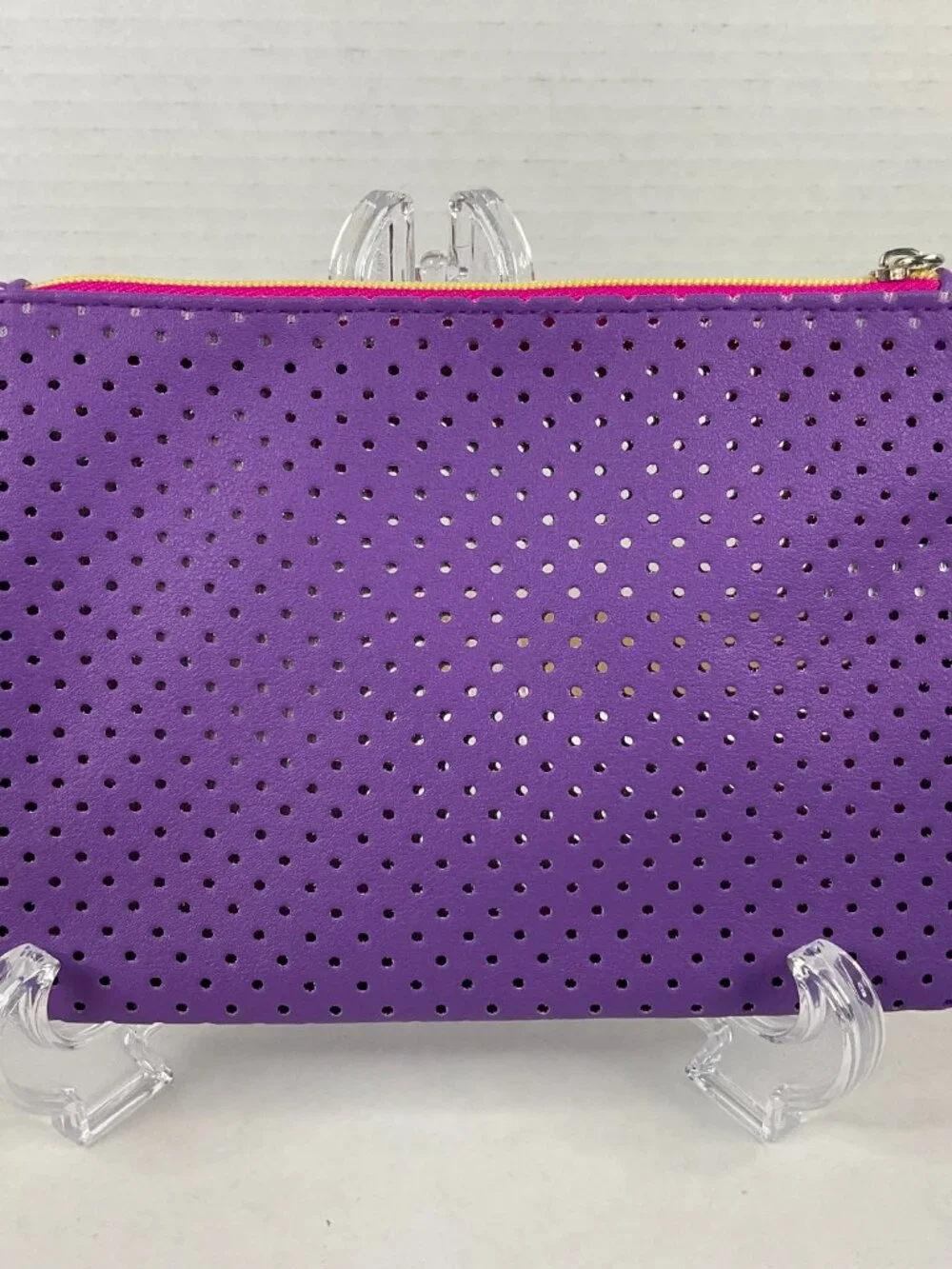 IPSY Purple Perforated Makeup Bag Cosmetic Pouch with Lemon Zipper Charm New